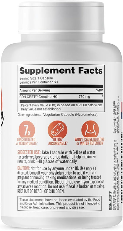 Bucked Up Babe Creatine Creatine HCL Capsules for Women, 750mg Serving - 60 Servings (60 Capsules)