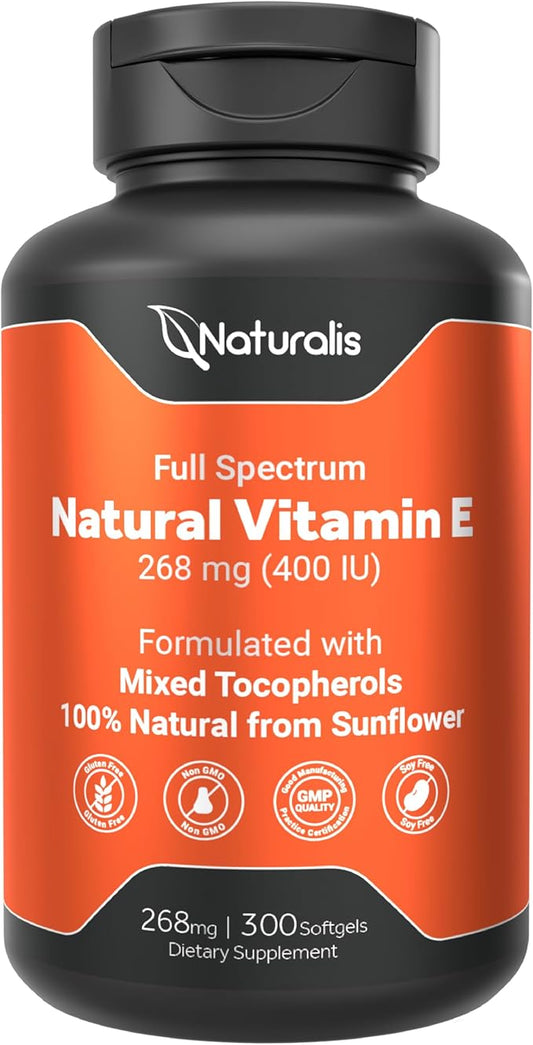 Sunflower Vitamin E 268mg (400 IU) with Mixed Tocopherols | Essential Skin Vitamin & Immune Support | Non-GMO, Soy & Gluten Free | 300 Softgels