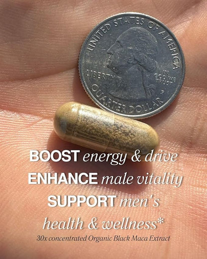 LUAL 30,000mg 30x Strength Organic Black Maca Root with Ashwagandha - Highest Potency Black Maca Root Capsules for Men - 100% Pure Maca Peruana Powder Organic, Gelatinized, Non-GMO - 60 Pills