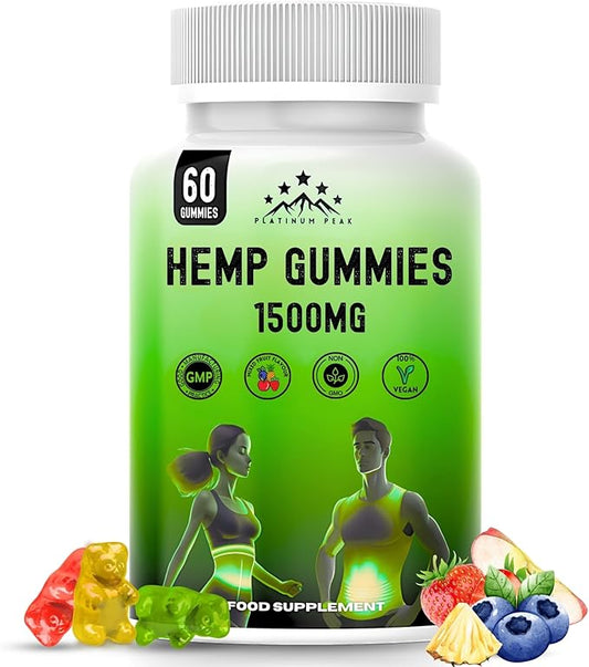 Hemp Gummies 1500mg | High Strength | Delicious Natural Fruit Flavour | Relaxation & Improve Sleep | Vegan & GMO-Free - 60 Gummies