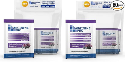 L-ARGININE PRO Supplement Powder | 60 Packets Single Serve Travel Size | 5,500mg of L-arginine Plus 1,100mg L-Citrulline, Grape