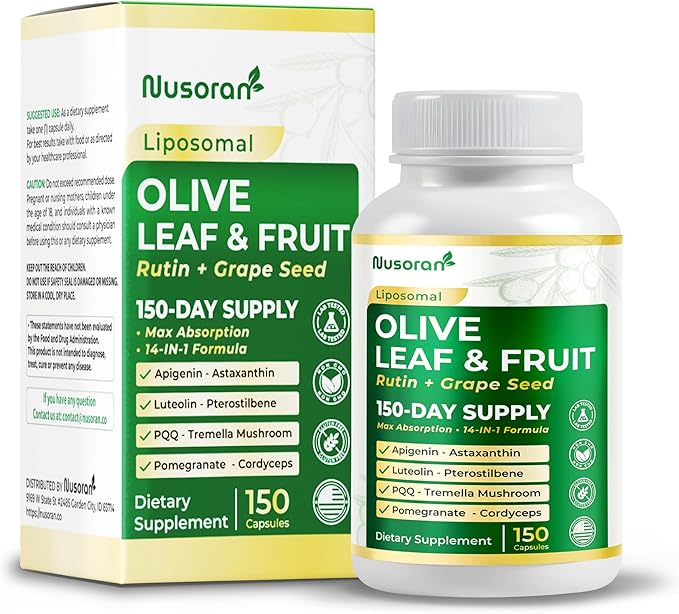 Premium Olive Leaf & Fruit - 13-in-1 with Rutin, Grape Seed, Astaxanthin, PQQ - Max Absorption - 150 Capsules - Made in The USA - Non-GMO, Gluten-Free, Lab Tested