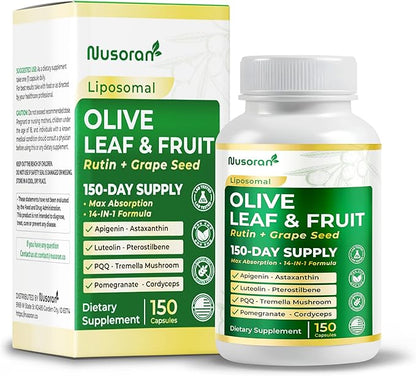 Premium Olive Leaf & Fruit - 13-in-1 with Rutin, Grape Seed, Astaxanthin, PQQ - Max Absorption - 150 Capsules - Made in The USA - Non-GMO, Gluten-Free, Lab Tested