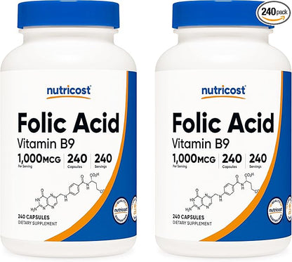 Nutricost Folic Acid (Vitamin B9) 1000 mcg, 240 Capsules (2 Bottles)
