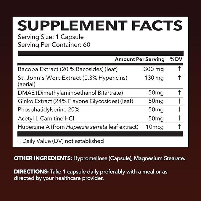 NeuroIGNITE Brain Supplement for Cognition - 60 Count - Cognitive Support with St. John's Wort, Ginkgo Biloba, Bacopa, Phosphatidylserine and Nootropics - Non-GMO Capsules, 2-Month Supply