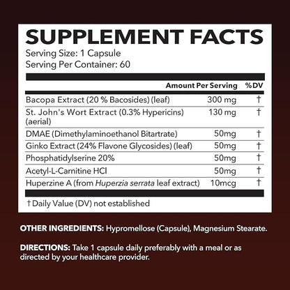 NeuroIGNITE Brain Supplement for Cognition - 60 Count - Cognitive Support with St. John's Wort, Ginkgo Biloba, Bacopa, Phosphatidylserine and Nootropics - Non-GMO Capsules, 2-Month Supply