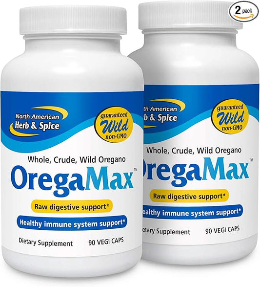 NORTH AMERICAN HERB & SPICE OregaMax (2 Pack) - 90 Vegi Capsules - Healthy Digestive & Immune Support - Oreganol P73 Oregano Oil Supplement with Garlic & Onion - Non-GMO - 180 Total Servings