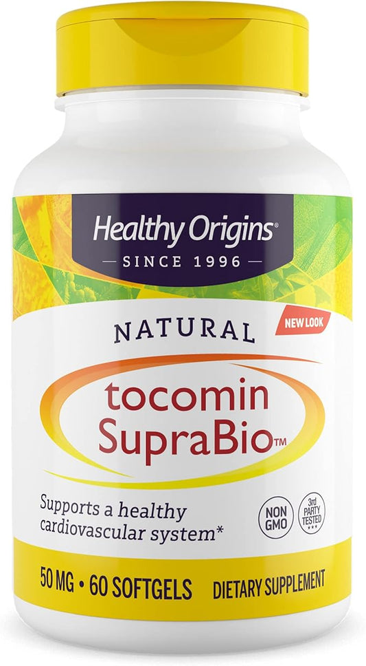 Healthy Origins Tocomin SupraBio (Tocotrienols), 50 mg - Supports Heart Health & Cardiovascular System - Tocotrienol & Vitamin E Supplement - Gluten-Free Skin Support - 60 Softgels
