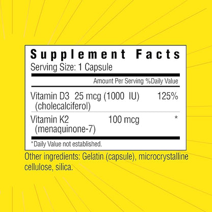 Sunshine Vitamin D3 25mcg 1000 IU with Vitamin K2