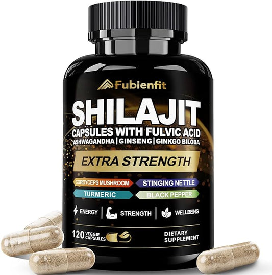 Shilajit Capsules - Premium Shilajit for Men - with Ashwagandha Ginseng and More Fulvic Acid for Men/Women - 120 Capsules