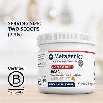 Metagenics BCAAs Powder 7.72 oz (219 g), Orange Mango Flavor, 30 Servings - Non-GMO, Gluten Free, Vegetarian