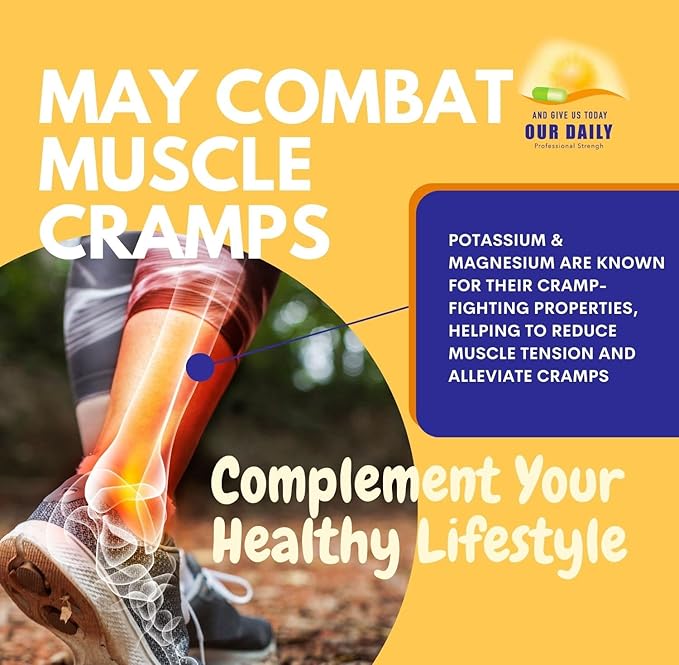 Our Daily Vites Magnesium Potassium Complex 90 Capsules Supplement High Absorption Magnesium Support Vascular Health & Leg Cramp