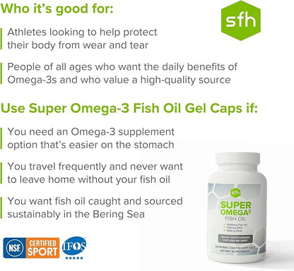 SFH Super Omega 3 Fish Oil Capsules Highly Concentrated 2000mg Omega 3 | Sustainably Sourced Alaskan Pollock Fish Oil for Heart Joint Brain Health (Capsule, 90ct)