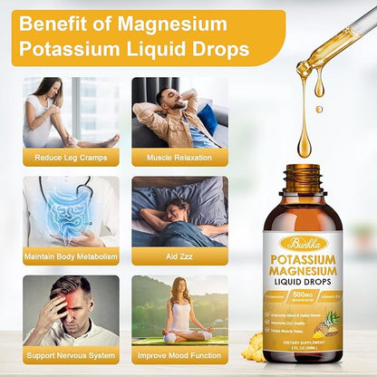 (2 Pack) Potassium Magnesium Supplement, Magnesium Potassium Supplements with Calcium, Vitamin D3, Zinc, Sugar Free & Vegan Liquid Drops Supplement for Leg Cramps, Energy, for Adult and Kid