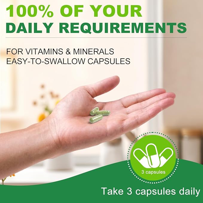 Multivitamins for Men 50 Plus, Whole Food Multivitamin Organic Based Superfoods Supplement for Men 50+ for Brain, Heart and Eye Health, Improve Digestion & Prostate Health, 120 Capsules