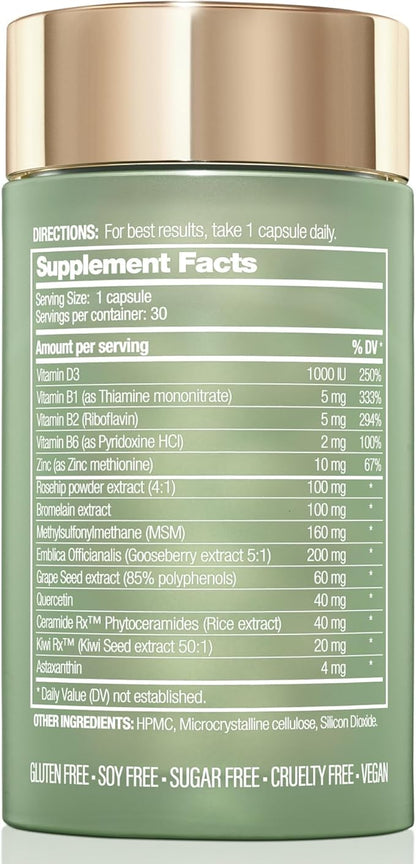 Kiwi Seed Booster Skin Supplement Starter Bundle - 60-Day Supply with Bottle & Eco-Friendly Refill - Vegan Skin Vitamin for Anti-Aging, Hydration & Collagen Support