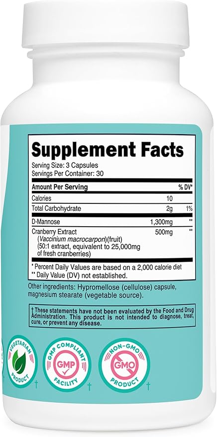 Nutricost D-Mannose with Cranberry Extract for Women 1300mg 90 Capsules