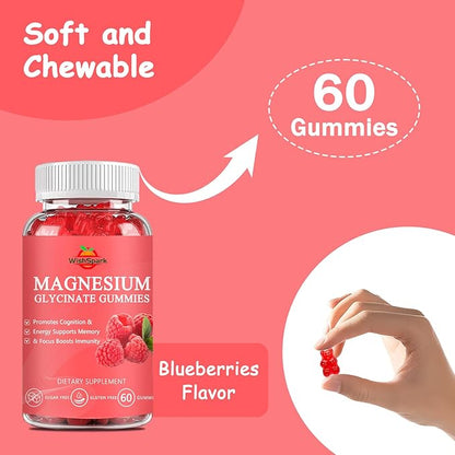 Magnesium Glycinate Gummies 500mg - Sugar Free Chelated Magnesium Potassium Supplement with Vitamin D, B6, CoQ10 for Relaxation, Calm Mood & Sleep Support - 60 Raspberry Magnesium Gummies