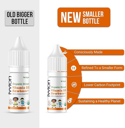 Organic Vegan 400IU, Vitamin D3, 120 Drops – Baby Drop for Infants & Toddlers | USDA Organic, Non-GMO, Plant-Based, No Additives or Preservatives, All Natural, Made in UK