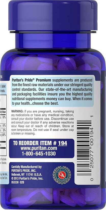 Puritan's Pride Premium Vitamin B-Complex and Vitamin B-12, Vegetarian Dietary Supplement for Cellular Energy Production, Maintains Health of Skin and Nerves Support, 180 Tablets