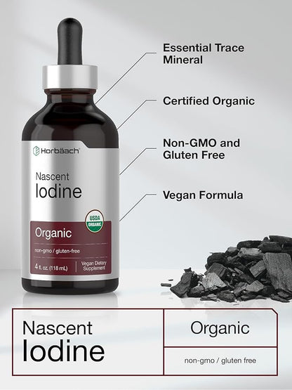Horbäach Nascent Iodine | 325mcg | 4oz | Organic Liquid Supplement | Vegan, Non-GMO & Gluten Free Vitamin