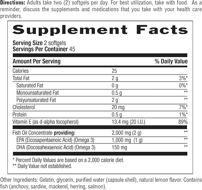 Country Life Omega 3 Mood, 2000mg Fish Oil with EPA & DHA, 90 Softgels, Certified Gluten Free