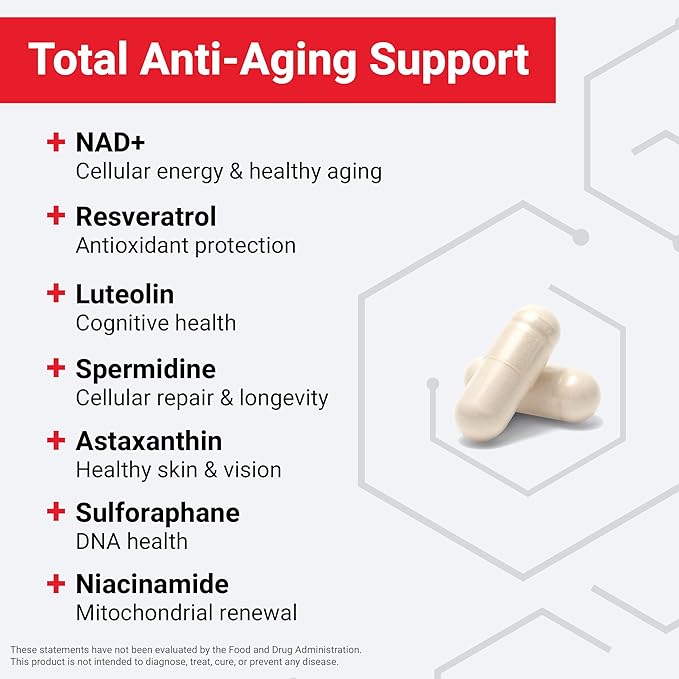 FORCE FACTOR NAD+ (NMN or Nicotinamide Riboside Alternative) with Resveratrol, Astaxanthin, Spermidine & Luteolin Complex, NAD to Support Cellular Health & Healthy Aging, 60 Capsules