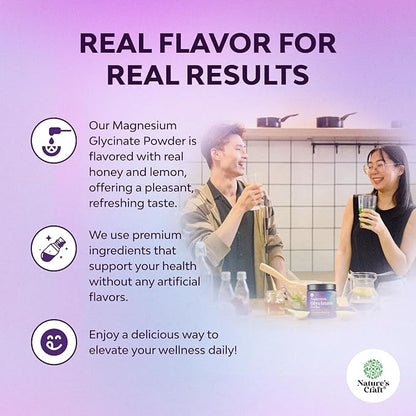 High Absorption Magnesium Glycinate Powder - Vegan Magnesium Powder for Sleep Relaxation & Regularity - Drink Mix Non-GMO Gluten Free & No Artificial Flavors (Honey Lemon) 40 Servings