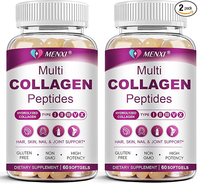 Multi Collagen Peptides Softgel for Women & Men - Type I, II, III, V, X - Hydrolyzed Collagen Peptides with Biotin, Vitamin C & Hyaluronic Acid - Support Skin Hair Nail & Joint - Non GMO, 120 Softgel