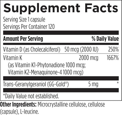 Designs for Health Vitamin D Synergy - 2000 IU Vitamin D with K Supplement - Supports Healthy Moods, Bone Health + Immune Health for Adults - VIT D3 + Vitamin K - Gluten Free + Non-GMO (120 Capsules)