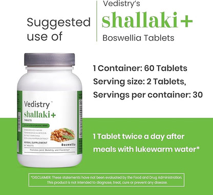 Shallaki+ 700mg Boswellia serrata & Long Pepper Tablets | 60 Tablets | Joint Health, Mobility & Flexibility Support | Vegan Herbal Supplement | Pack of 1