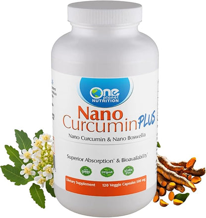 Nano Curcumin Plus 500 mg Veggie Capsules (120 Servings), Nano Curcumin with Boswellia for High Absorption, Supports Joint & Immune Health, Non-GMO, Vegan, Gluten-Free