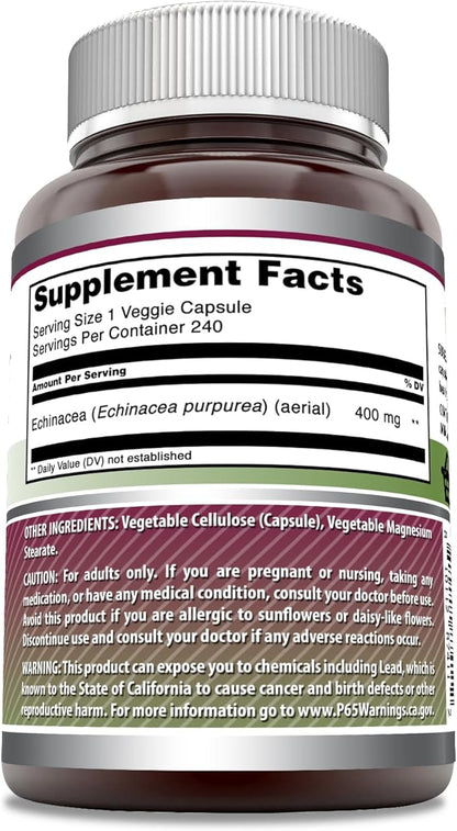 Amazing Formulas Echinacea Supplement | 400 Mg per Serving | 240 Veggie Capsules | Non-GMO | Gluten-Free | Made in USA