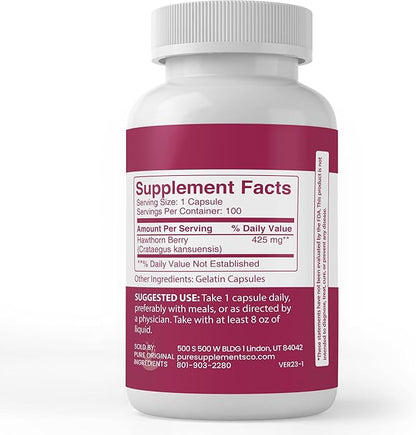 PURE ORIGINAL INGREDIENTS Hawthorn Berry, (100 Capsules) Always Pure, No Additives Or Fillers, Lab Verified