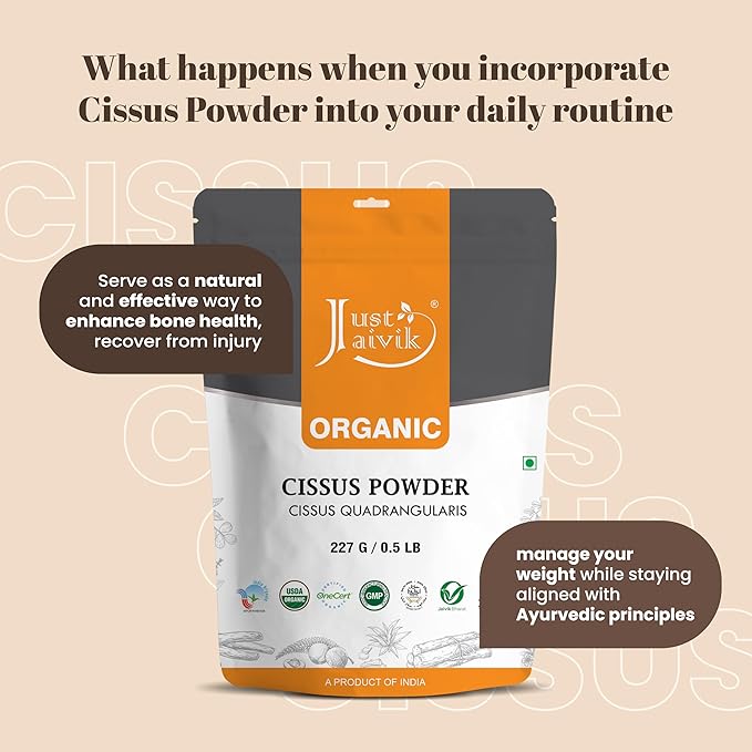 Just Jaivik 100% Organic Cissus Powder - 227 gm / 0.5 lb | Herbal Supplement for Bone and Muscle Health | USDA Certified Organic | (Hadjod) Cissus Quadrangularis Powder