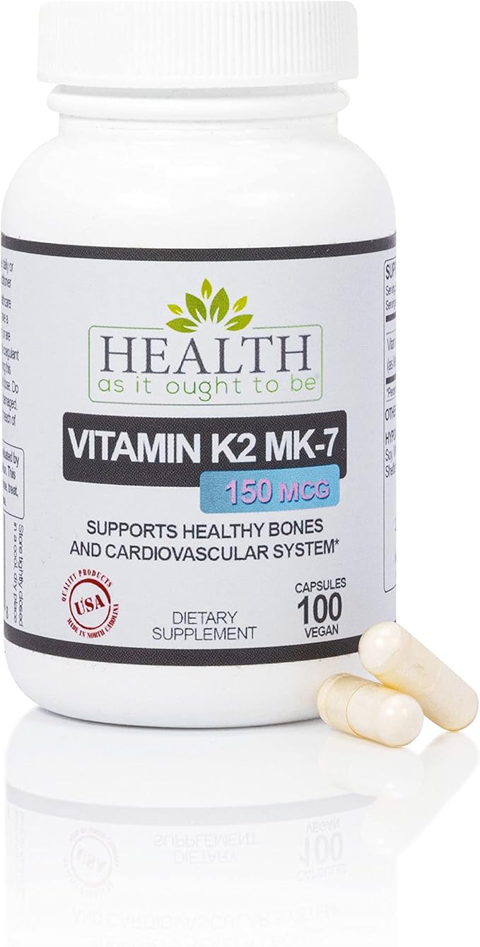 Health As It Ought To Be Vitamin K2 MK7 150mcg Supplement | Works with Vitamin D | Soy Free | Tested for Purity and Strength | 100 Capsules