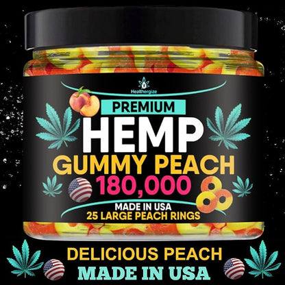 Hemp Gummies-Premium Peach Rings-Fresh and Full Flavor-Natural Hemp Oil Gummy-Great for Back, Neck, Knees, Muscles, Joints, Calm, Relax, Discomfort-Made in USA