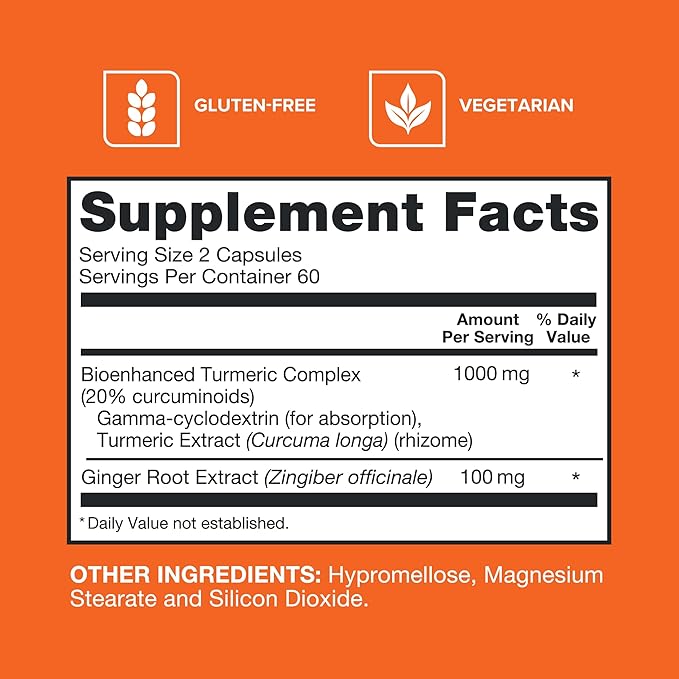Qunol Turmeric and Ginger Capsules, 1000mg Turmeric Supplement, Ultra High Absorption to Support Joint Health, #1 Doctor Recommended Form of Turmeric Curcumin, 120 Count (Pack of 1)