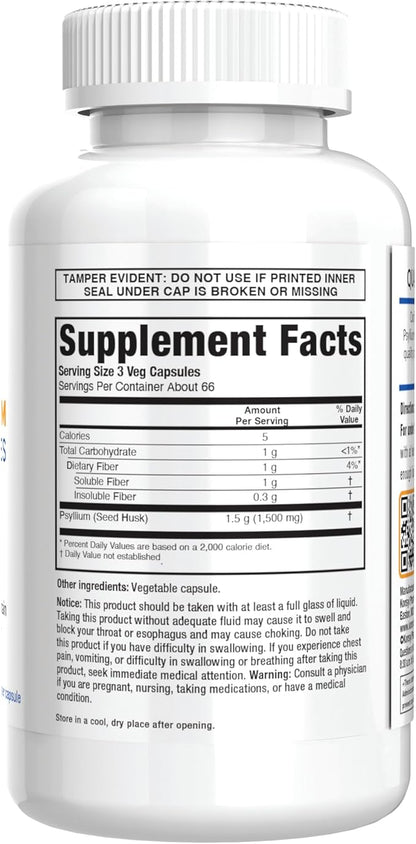 Konsyl Daily Psyllium Fiber Capsules - Contains 1500mg of All-Natural Psyllium Husk Powder per Serving - Supports Digestive Health and Weight Management Goals+ (200 Count (Pack of 2), Psyllium Husk)