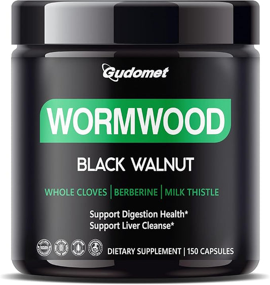 Wormwood with Black Walnut Whole Cloves Berberine Milk Thistle Ginger - Support Digestion Health, Support Liver Cleanse -150 Capsules- Made in USA