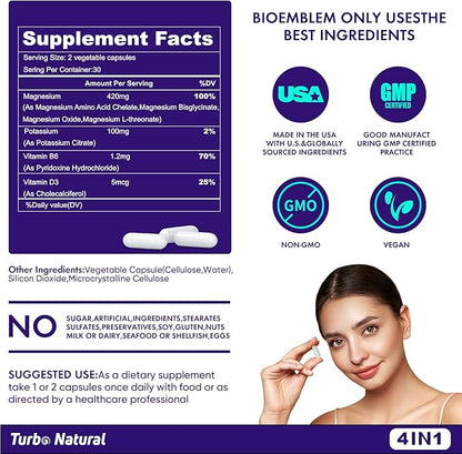 420 Mg Magnesium Bisglycinate L-Threonate Amino Acid Chelated Supplement with Vitamin and Potassium High Absorption Formula for Relaxation Calm for Women & Men Magnesium Complex Capsules (120)