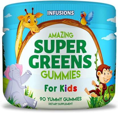 Infusions Super Green Gummies for Kids 90 Count Superfood Booster Soft and Delicious 8 Powerful Blends Vegan Friendly Gluten Free & Non-GMO