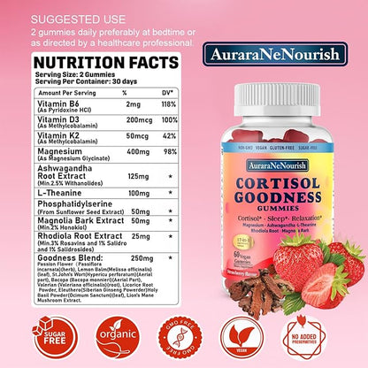 2 Packs Cortisol Supplement Gummies, 17-in-1 Cortisol Detox w. Magnesium Glycinate 400mg Ashwagandha, L-Theanine, Phosphatidylserine, Hormone Balanced for Women, Mood Focus, Sleep Support