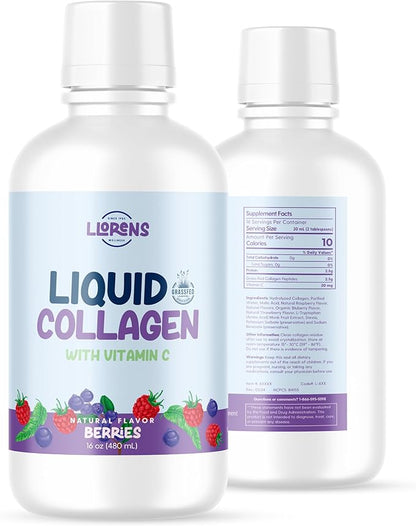 Liquid Collagen for Woman Daily 2.5g with Vitamin C, Natural Berries Flavors, 16 Fl Oz, Helps Support Healthy Bones, Joints, Skin & Teeth with Vitamin C by Llorens Wellness