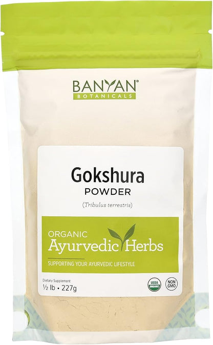 Banyan Botanicals Gokshura Powder– Organic Tribulus Terrestris Fruit – Rejuvenating Tonic for Kidney & Adrenal Health, Stress, and Male Vitality* – ½lb. – Non-GMO Fair for Life Fair Trade Certified