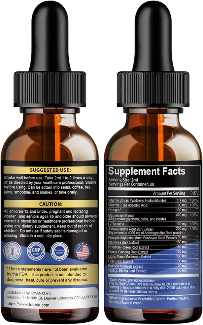(Pack of 2 cortisol Supplement Liquid Drops Hormone Balance for Women Men with Magnesium Complex,Ashwagandha,Rhodiola Rosea,L Theanine Supplements Mood, Focus, Sleep 4 FL.OZ