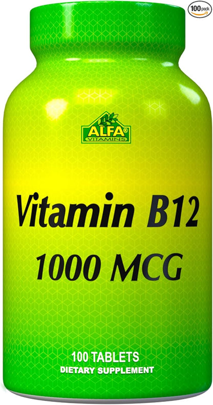 ALFA VITAMINS Vitamin B12 1000 Mcg 100 Tablets. Immune System. Nerves and Brain Health. Metabolism