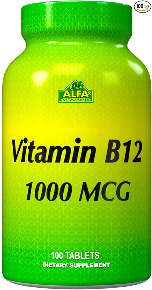 ALFA VITAMINS Vitamin B12 1000 Mcg 100 Tablets. Immune System. Nerves and Brain Health. Metabolism