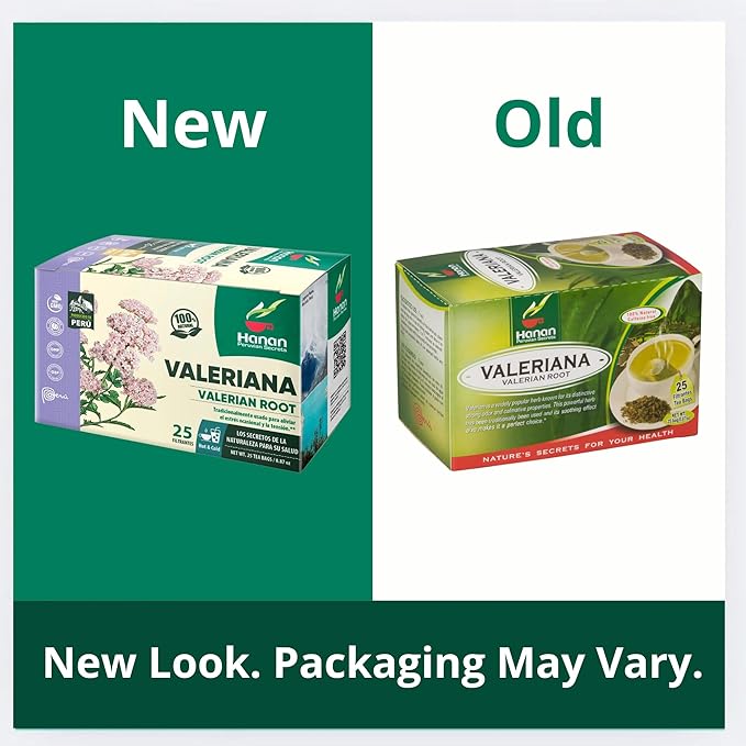 Hanan Valerian Root Tea for Bedtime 25 Bags - Te de Valeriana, Herbal Calming Night Tea - 100% Pure, Caffeine-Free, Non-GMO, Herb from Peru