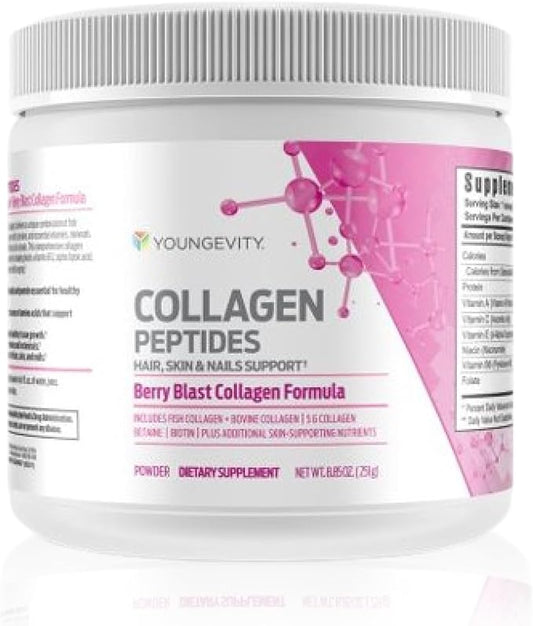 Youngevity Collagen Peptides Powder – Hair, Skin & Nail Support with Hydrolyzed Type I & II, Biotin, Vitamin B12, Antioxidants & Alpha Lipoic Acid – Joint & Bone Health – Berry Flavor – 251g